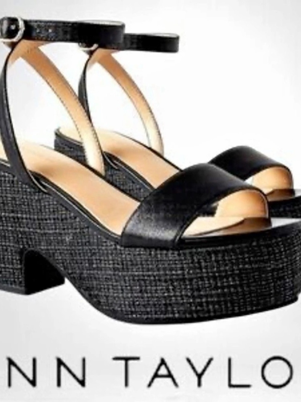Ann Taylor Black Platform Wedge Sandals